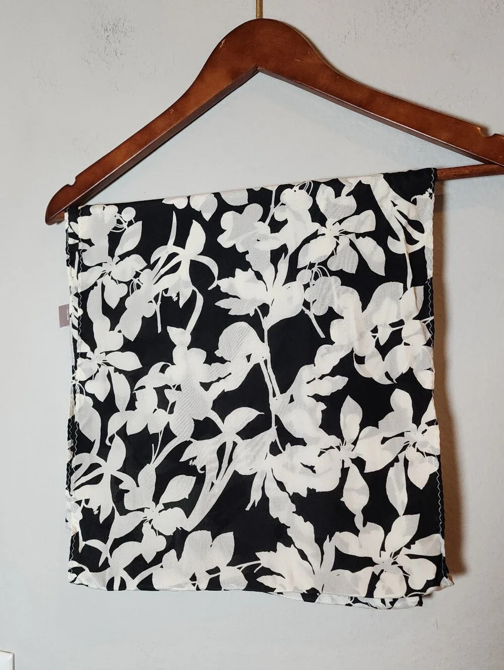 J. Jill 100% Silk Infinity Scarf Black White Floral